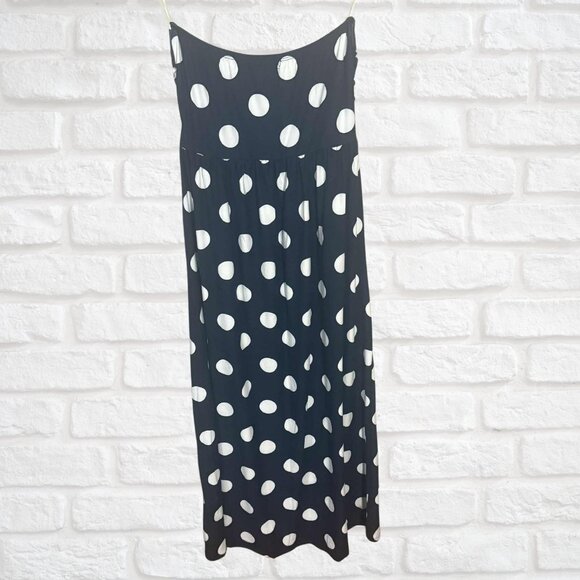 Navy Polka Dot Strapless Maxi Dress w/ Pockets 1X Vintage Style Plus Size Cozy - Picture 5 of 7